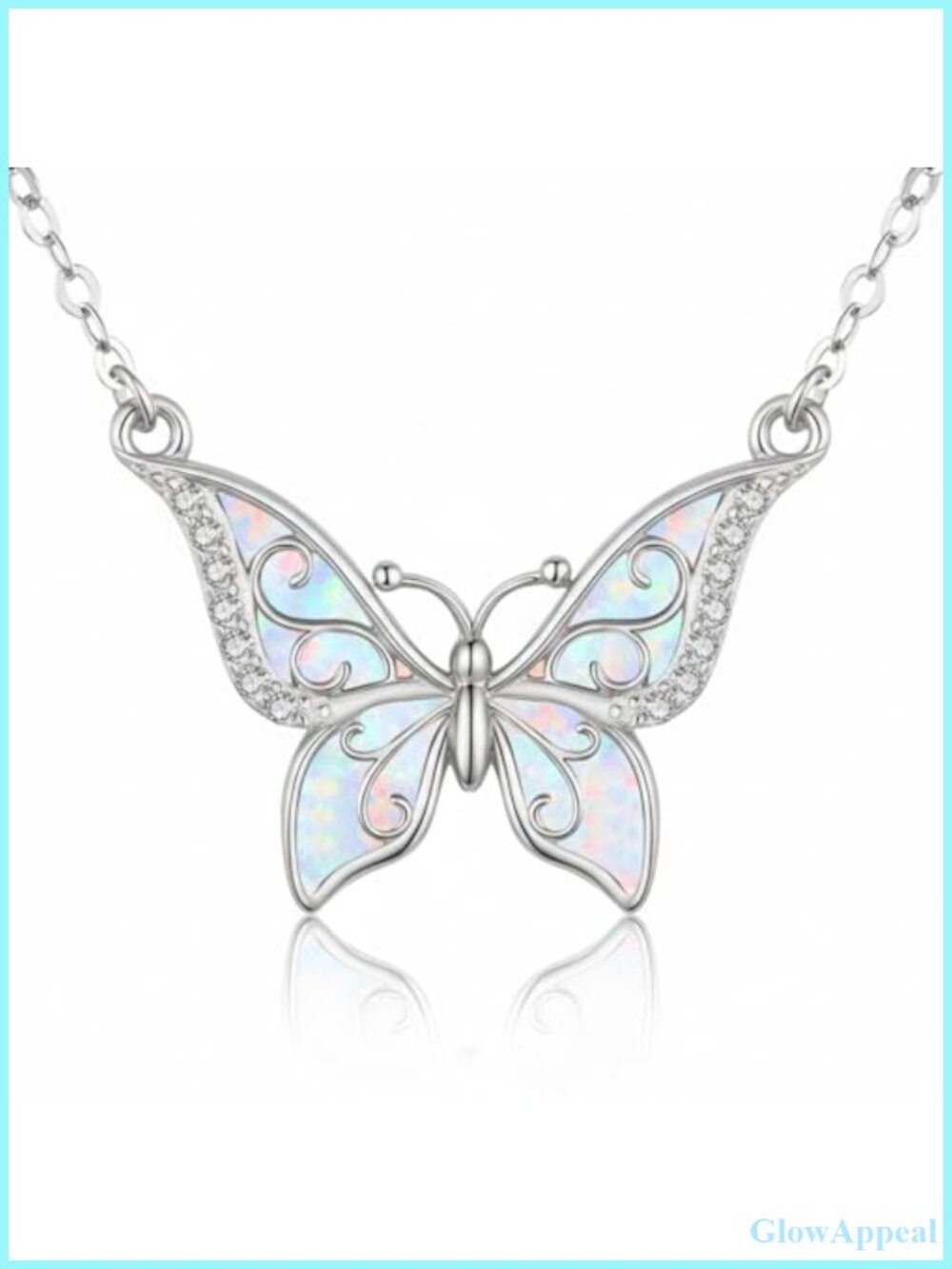 Butterfly Opal Pendant Necklace White Gold Plated Cute Animals Jewelry Gift